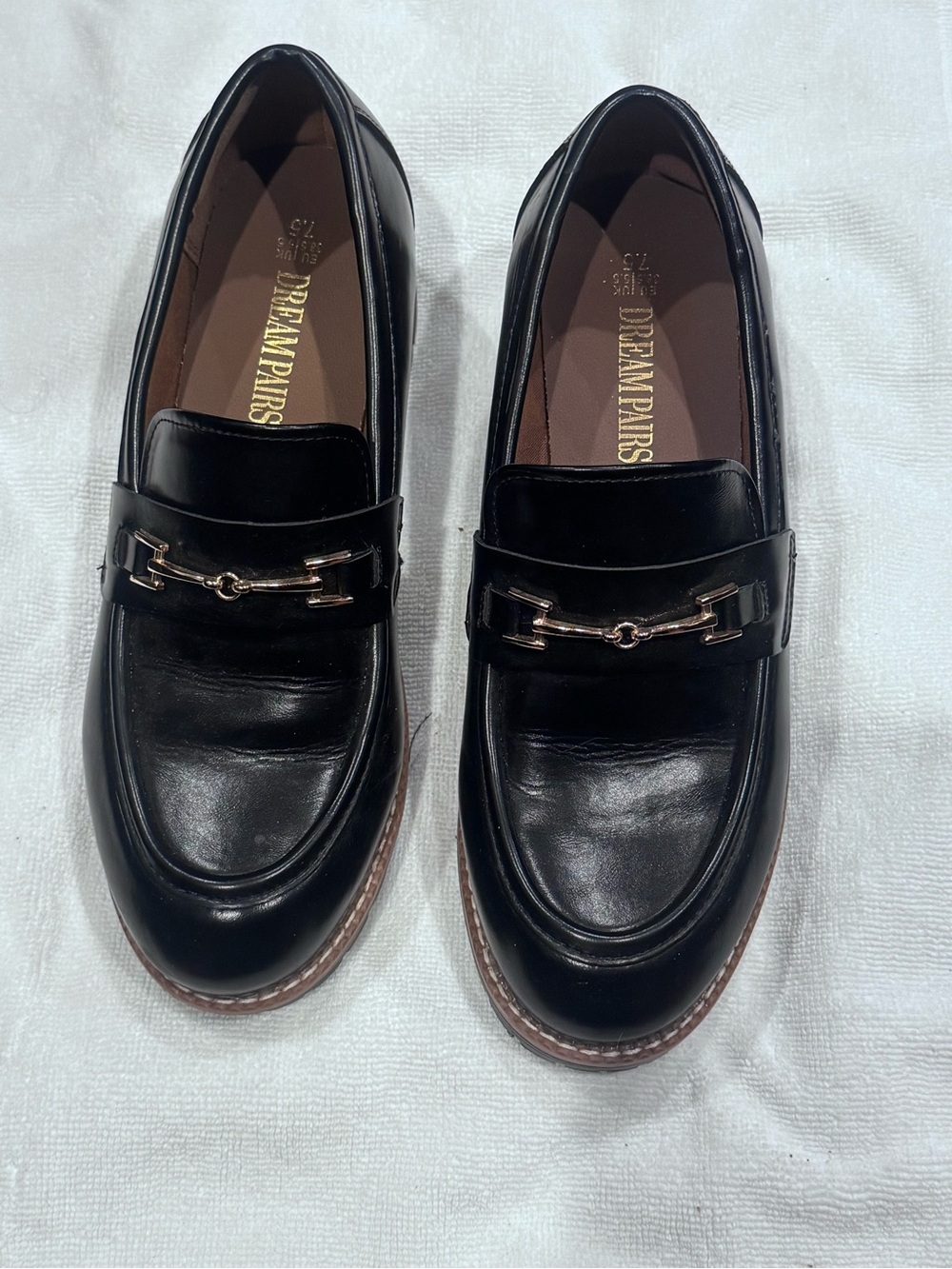 Dream Pairs Black Leather Slip-On Loafers with Gold Bit